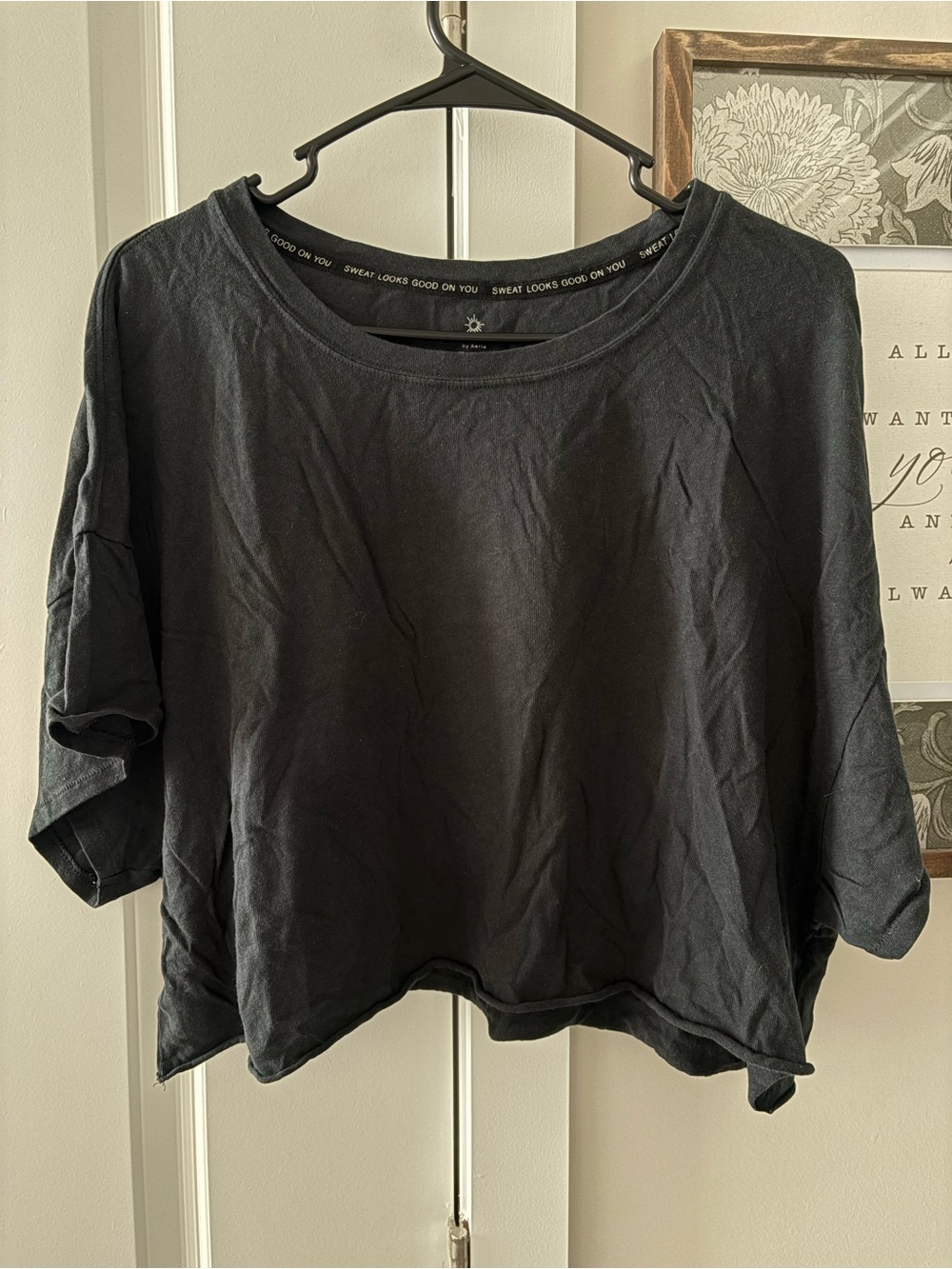 Aerie Offline Black Cropped Boxy Tee — Relaxed Short Sleeve